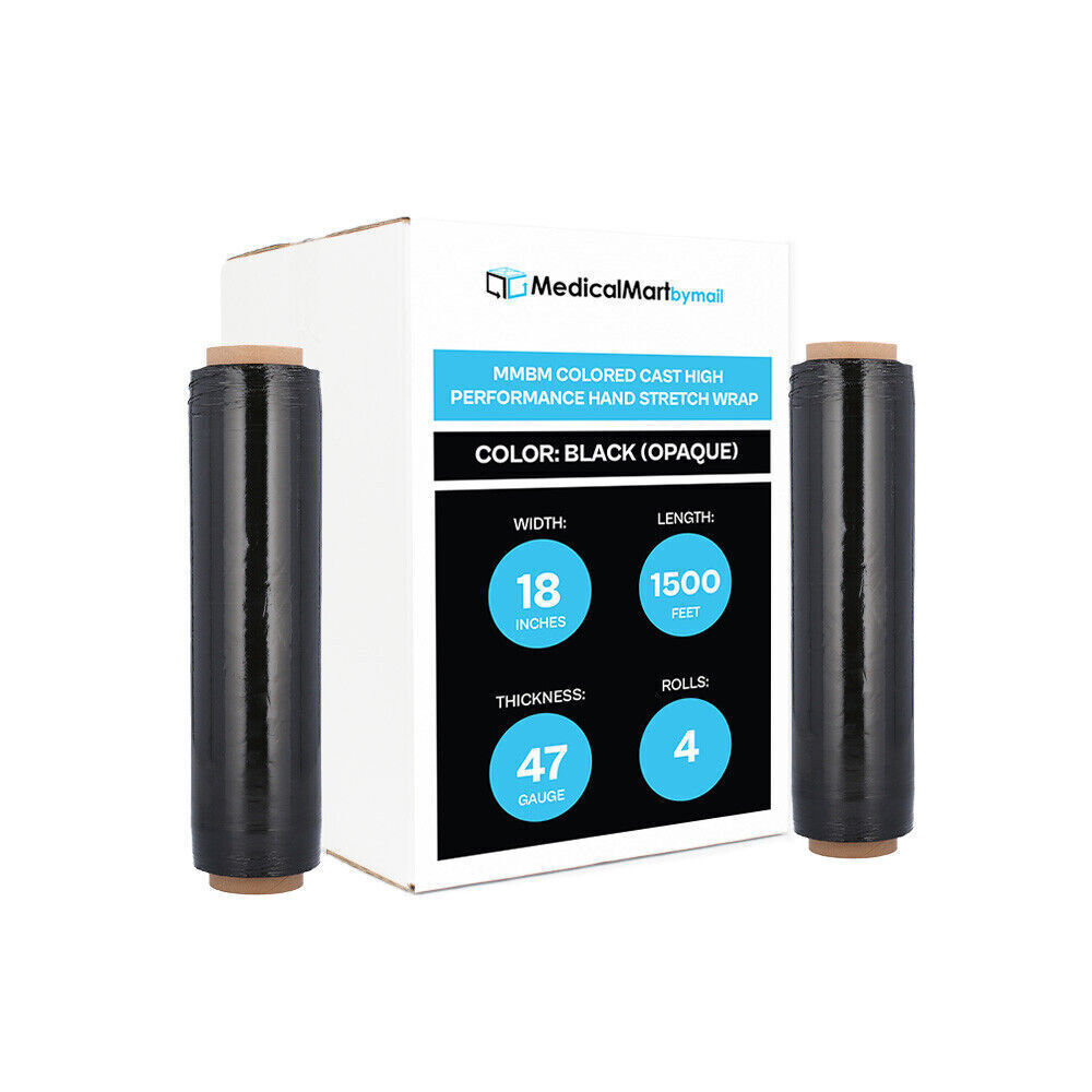 4 Rolls Cast Narrow Banding Stretch Wrap Shrink Film 18″ x 1500′ 47 Gauge Black