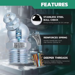 100PCS 1/4″-28 Grease Zerk Fittings Kit, Straight SAE with Caps & Wrench 8mm