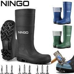 NINGO Men Steel Toe PVC Rain Boots Waterproof Cushioning Safety Work Boots Farm