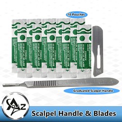 10Pcs Dermaplane Carbon Steel Blade #10R with Stainless Steel Saclpel Handle #3
