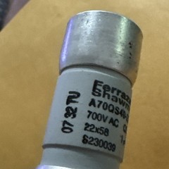 A70QS40-22F Amp-Trap Ceramic French Cylindrical Fuse, 40A, 22mm D x 58mm L