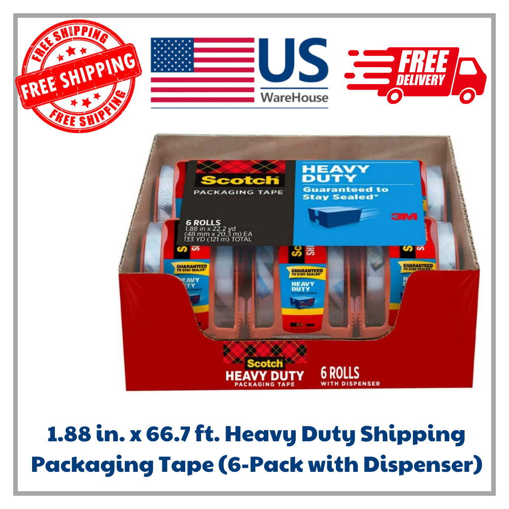 1.88 in. x 66.7 ft. Heavy Duty Shipping Packaging Tape (6-Pack with Dispenser)