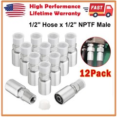 12-Pack 1/2″ Hose x 1/2″ NPTF Male Pipe Thread Hydraulic Hose End Crimp Fittings