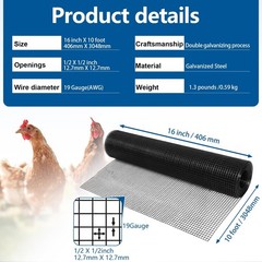 Black Hardware Cloth 1/2 inch 19Ga PVC Coated Wire Mesh Vinyl Coated Fence We…