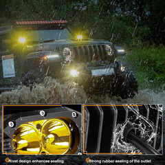 4″ 180W Yellow LED Work Light Pods Flood Beam for ATV UTV Truck SUV Fog Driving