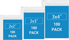 Small Plastic Bags, 300 PCS Mini Baggies 3 Assorted Sizes 2X2 2X3 3X4 Inch. Mini