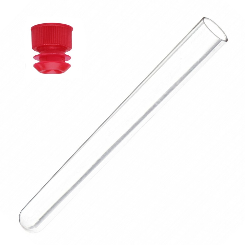 2000 Pack, 12 x 75 mm, Clear Plastic Test Tubes with Red Caps, New
