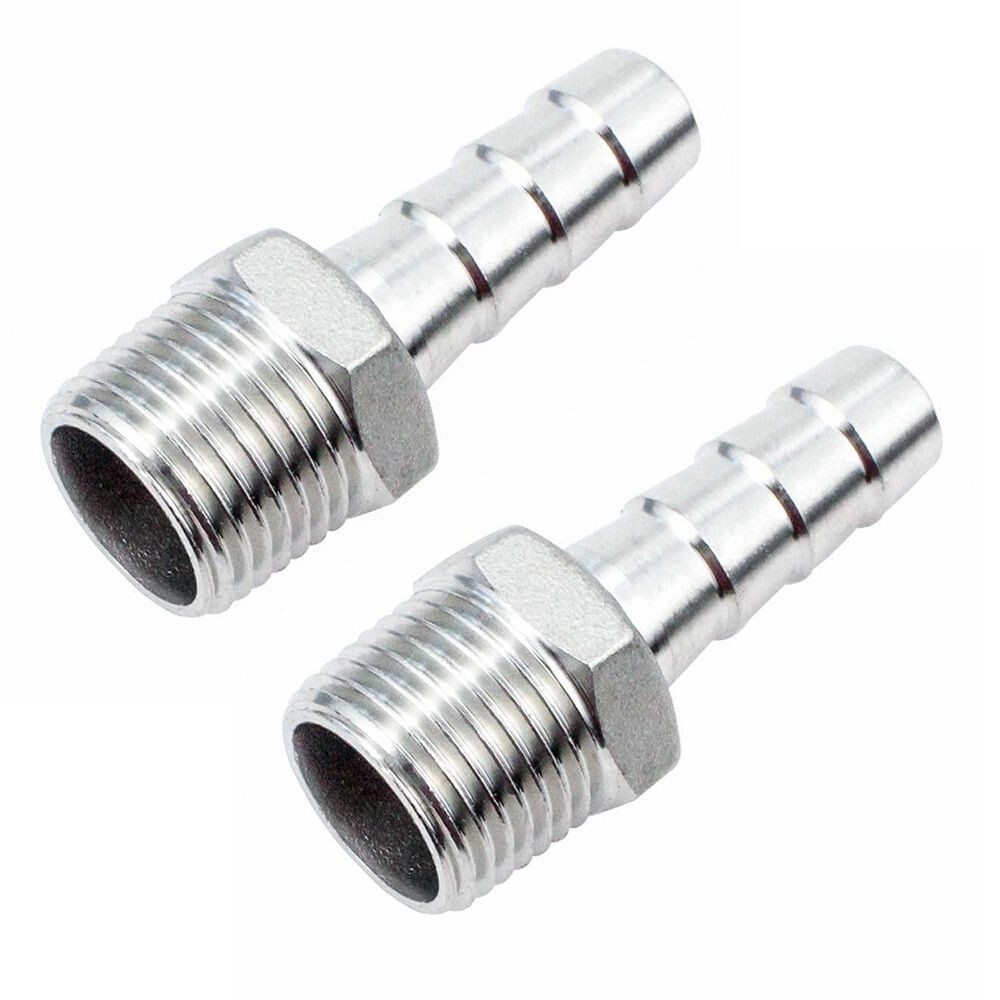 2x Stainless Steel 3/8″ Hose Barb to 1/4″ Male NPT Home Fitting Water Fuel N952