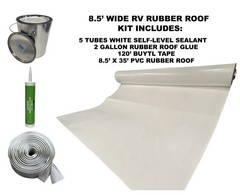 8.5′ Width x 35′ Length PVC RV Rubber Roof Installation Kit Bright White