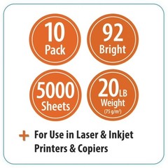 Pen+Gear Copy Paper 8.5″ x 11″ 92 Bright White 20 lb 10 Ream Case (5,000 Sheets)