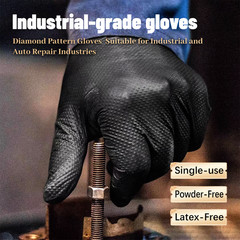 300 PCS Black Heavy Duty 8Mil Nitrile Gloves, Diamond Grip, Latex & Powder Free