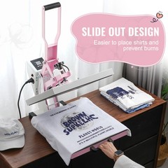 VEVOR Heat Press Machine 15×15 in Slide Out Heat Transfer Machine T-Shirts Pink