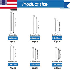 Cotter Pin Assortment Kit – 304 Stainless Steel 13 Sizes Cotter Pins & R Clips C