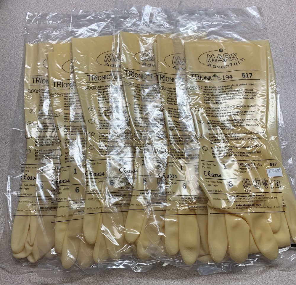 MAPA ADVANTECH TRIONIC E-194 517 QTY 6 PAIRS CLEANROOM GLOVES SIZE 6