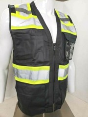 HIGH VISIBILITY Surveyor Three Tones Black Safety Vest Solid front mesh back