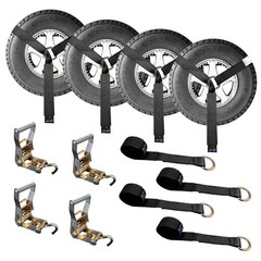 4 Sets 2″ x 10′ Ratchet w/Finger J Hook Wheel Lift Lasso Strap Tow Truck Towing
