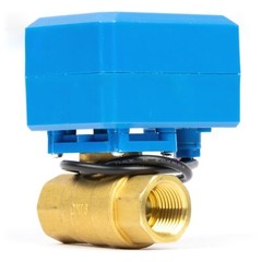 U. S. Solid Motorized Ball Valve w/ 2 Signal Lights 1/2in Brass NC Blue Casing