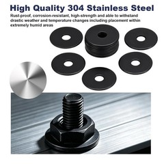 100Pcs 1/4″ X 1″ Flat Washers, 304 Stainless Steel Fender Washers, Black Finish,