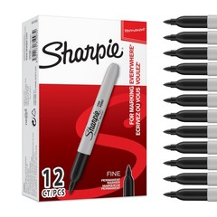 Permanent Markers, Fine Point, Black, 12 Count