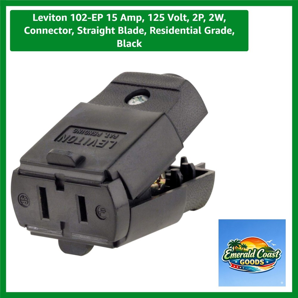 15 Amp 125 Volt NEMA 1-15R Residential Connector – 10 Pack, Black Thermoplastic