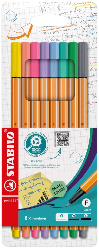 8 PCS Point 88 Fineliner Assorted Pastel Shades Marker Pen Set Drawing