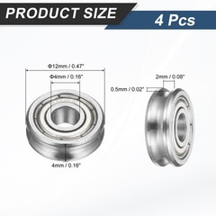 4Pcs U Groove Track Guide Bearing, 4x12x4x2mm Chrome Steel U Groove Roller