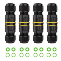 4 Pin Waterproof Electrical Wire Connector IP68, 5-12mm, 24A 450V, 2 Way, 4 Pack