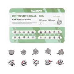 AZDENT Dental Orthodontic Metal Brackets Braces ROTH/MBT 0.022 Hook 345 CE FDA