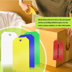 100 Pcs Plastic Tags with Wire 4.72 x 2.36 inch, Red Yellow Blue Green White