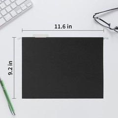 25 Pack Black Hanging File Folders Letter Size 8.5 x 11 in with Tabs and Inserts