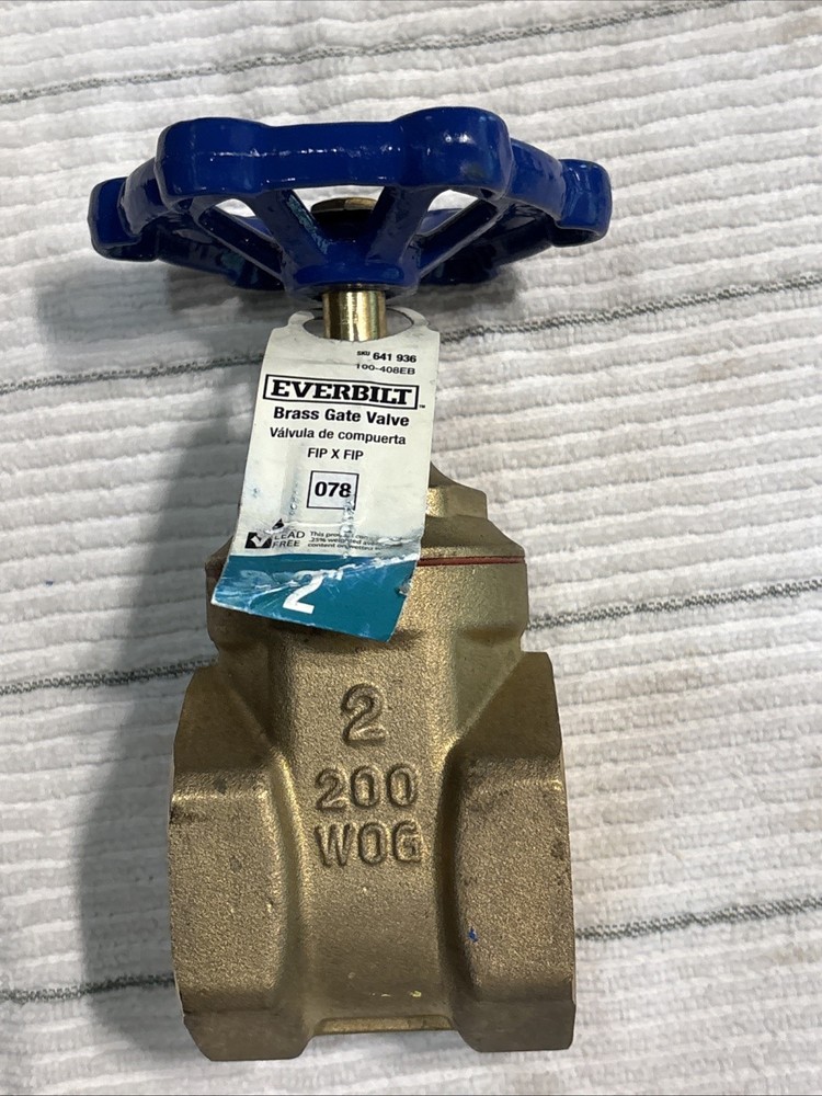 BRASS GATE VALVE 2”F X 2”F 200 WOG 200 PSI Everbilt