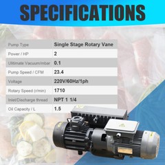 220V 2HP Single Stage Oil Sealed Rotary Vane Vacuum Pump For Printing Machinery