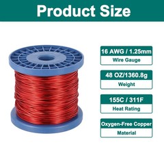 16 AWG Magnet Wire, 16 Gauge 48 oz Enameled Copper Wire, 155C(311F), Red,Blue