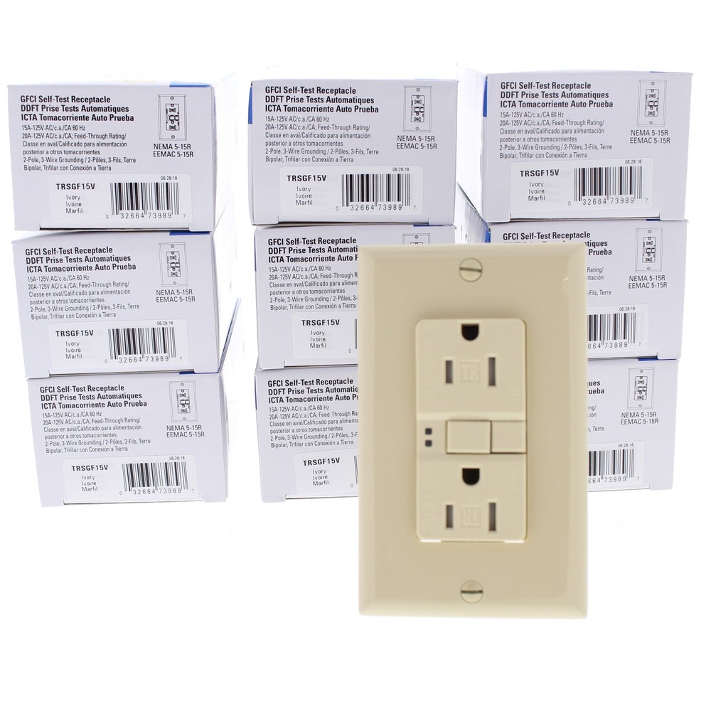 10 Eaton Ivory Tamper Resistant GFCI Self-Test Outlet Receptacles 15A TRSGF15V