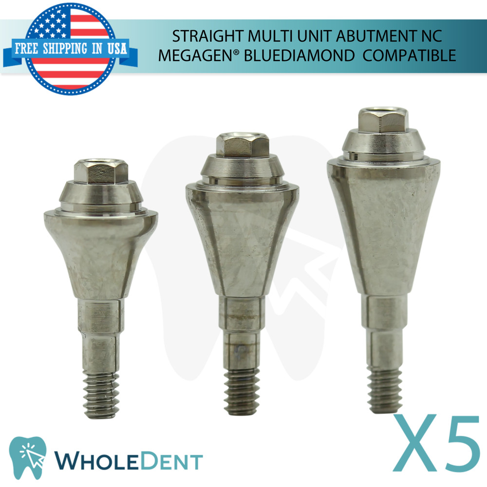 5x Straight Multi Unit Prosthetic Ø4.8mm NC Megagen® BlueDiamond Compatible