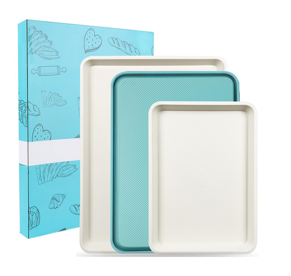 Spmarkt 3-Pack Blue Ceramic-Coating Baking Sheet Pans, 18inch,
