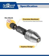 Drill Chuck Keyless Mini Adapter ¼ Inch Hex Shank | 0.3-3.2mm Capacity for Micro