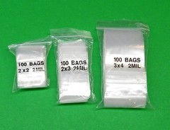 300 Assorted Reclosable Bags 3 Sizes 2×2 2×3 3×4 Clear 2mil Poly Baggies 100 Ea