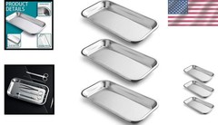 Classic Stainless Steel Tray Set 3 Pack 8.6 Inch Versatile for Bathroom Storage
