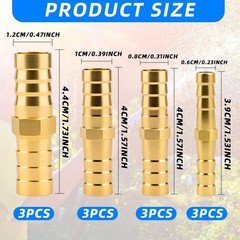 12 piezas de conectores de latón para manguera, 1/4″, 5/16″, 3/8″ y 1/2″.