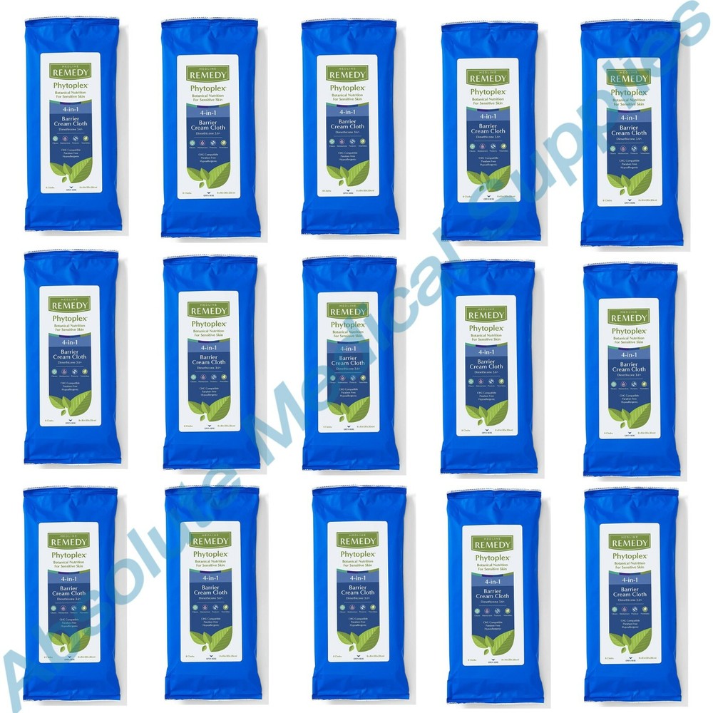 *15-Packs* Medline Remedy Phytoplex 4-in-1 Barrier Cream Cloth Wipes MSC092508