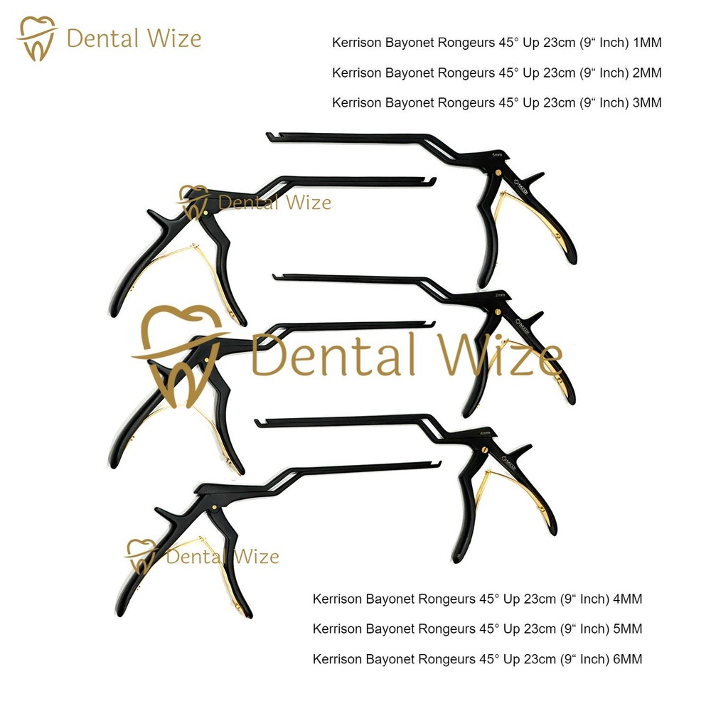 Bayonet Kerrison Rongeur Set, Black 9″ – 45° Up, 1mm–6mm (6 Pieces)