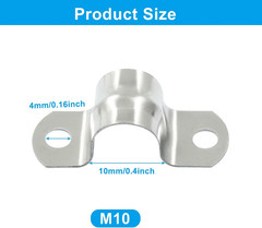 25 Pack M10 Rigid Pipe Strap, 3/8 Inch Stainless Steel Two Hole Cable Strap, U B