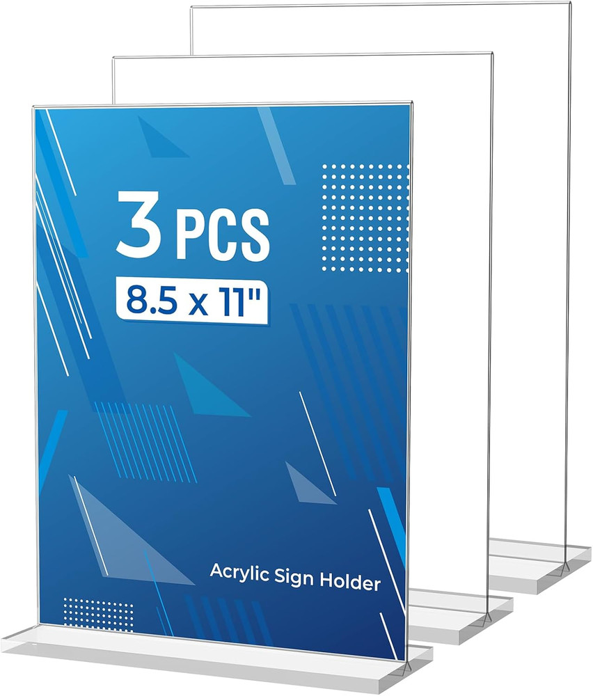 3 Pack Acrylic Sign Holder 8.5 X 11 Inches, Clear Menu Stand, Vertical Flyer Dis