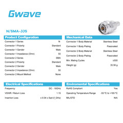 N Male to SMA Male Adapter, DC – 18GHz