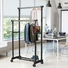 Clothing Garment Rack Double Rod Portable Closet Organizer Steel Black