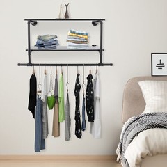 Clothes Display Rack with 2-tier Shelves, 2-tier Garment Rack, Wall Mounted Clot