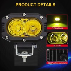 4″ 180W Yellow LED Work Light Pods Flood Beam for ATV UTV Truck SUV Fog Driving