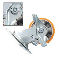 4 Pcs 4″ Side Brake Polyurethane Plate Casters, 3200 Pounds, Silver + Qrange