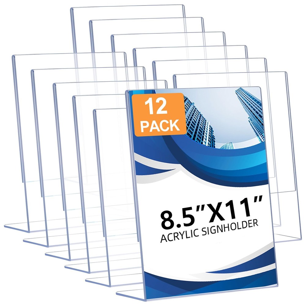 12 Pack Acrylic Sign Holder 8.5 x 11, Clear Plastic Display Stands for Tablet…